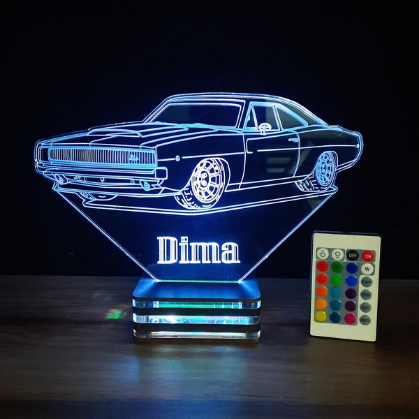 dodge charger,The Fast and the Furious, gift,birthday,lamp night, plexi lamp.classic car,old car,paul walker,supra,toyota, plexiglass lamp