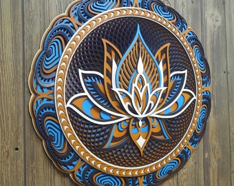 Mandala kunst aan de muur, lotusbloem mandala houten kunst, muur opknoping yoga decor, boho boho kunst aan de muur, gelaagde muur decor, perfect cadeau, spiritueel