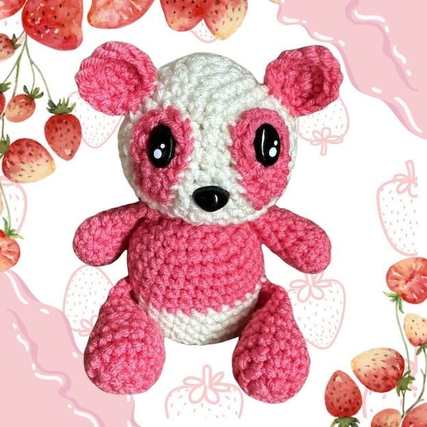 Strawberries and Cream Panda amigurumi crochet pattern PDF Instant download