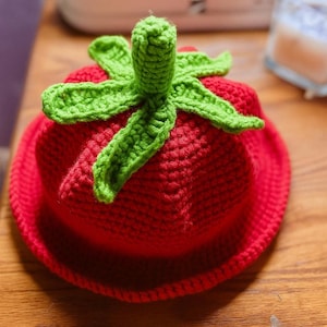 Crochet Tomato Hat Pattern (PDF) | Fun Costume Beanie with Stem