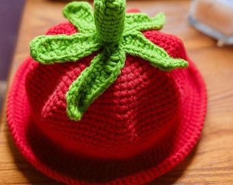 Crochet Tomato Hat Pattern (PDF) | Fun Costume Beanie with Stem