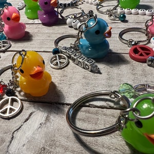 Duck Duck Key Chain Ducking Keychain Ducked Keyring Duck Me Keychain with Duck and Peace Sign Charm Rubber Duck keychain Rubber ducky