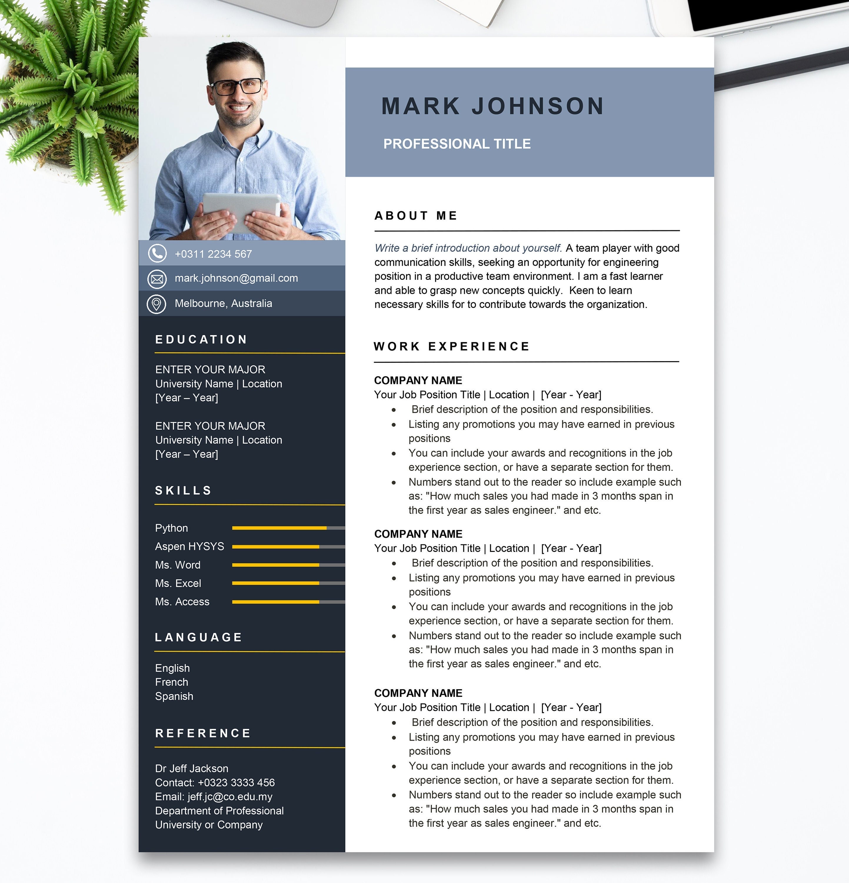 Professional Resume Template 2 Designs Resume,cv Instant Download Etsy