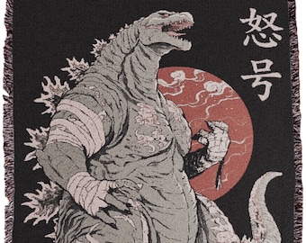 Kaiju Woven Blanket - Kaiju throw Blanket - Japanese Art Woven Blanket