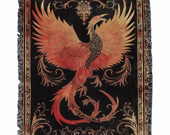 Medieval Phoenix Woven Blanket - Medieval Phoenix Throw Blanket - Phoenix Art Woven Blanket
