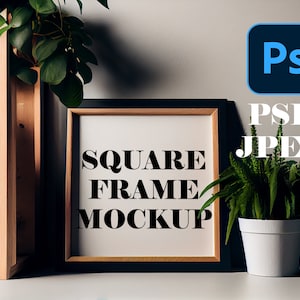 Square Frame Mockup - Downloadable Minimalist Room Scene PSD Print Mockup - Instant Download JPG and PSD Photoshop files