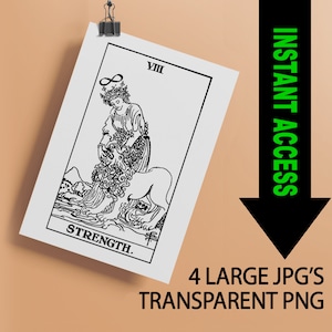 The Strength Tarot Card Download Printable High Quality Tarot Card Instant Download PNG JPG Tarot Card Printable