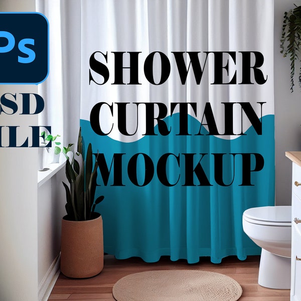 Shower Curtain Mockup - Downloadable Room Scene PSD Shower Curtain Mockup - Instant Download PSD Photoshop file