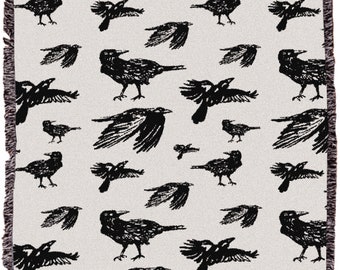 Ravens Woven Blanket - Crows - Raven Pattern Woven Blanket