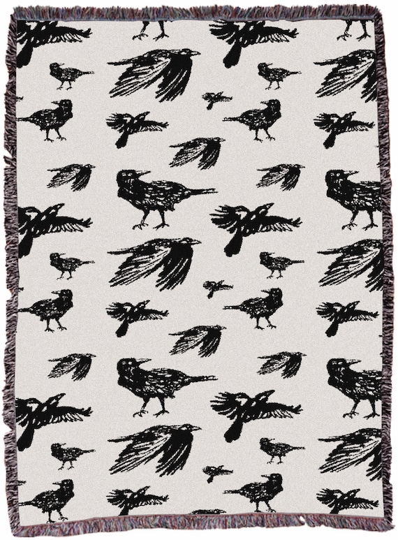 Ravens Woven Blanket - Crows - Raven Pattern Woven Blanket