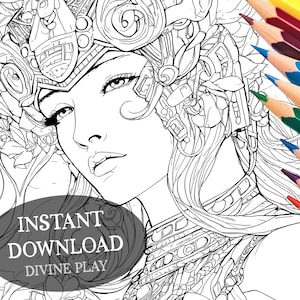 Athena Goddess Coloring book Art - Download Printable High Quality Instant Download JPG Tarot Card Printable