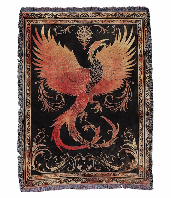 Medieval Phoenix Woven Blanket - Medieval Phoenix Throw Blanket - Phoenix Art Woven Blanket