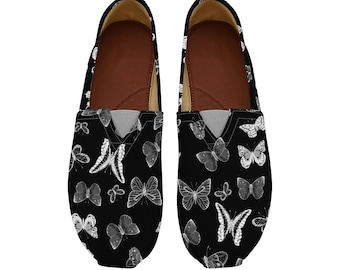Butterflies Canvas Shoes - Black Slip On Shoes - Cute Butterfly Shoes