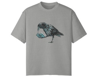 Camisa Raven - Camiseta amante de los libros - Ropa de calle de gran tamaño - Camisa gótica para hombres o mujeres - Cuervo o Cuervo leyendo un libro