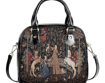 Medieval Art Purse - Unicorn Vintage Goth - Vegan Leather Handbag - Unicorn Taste - Dark Cottage Core