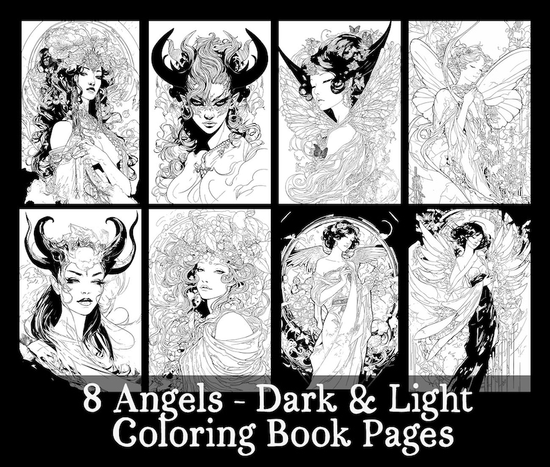 8 Angels: Dark and Light Coloring Pages 8.5 X 11 Inches - Download ...