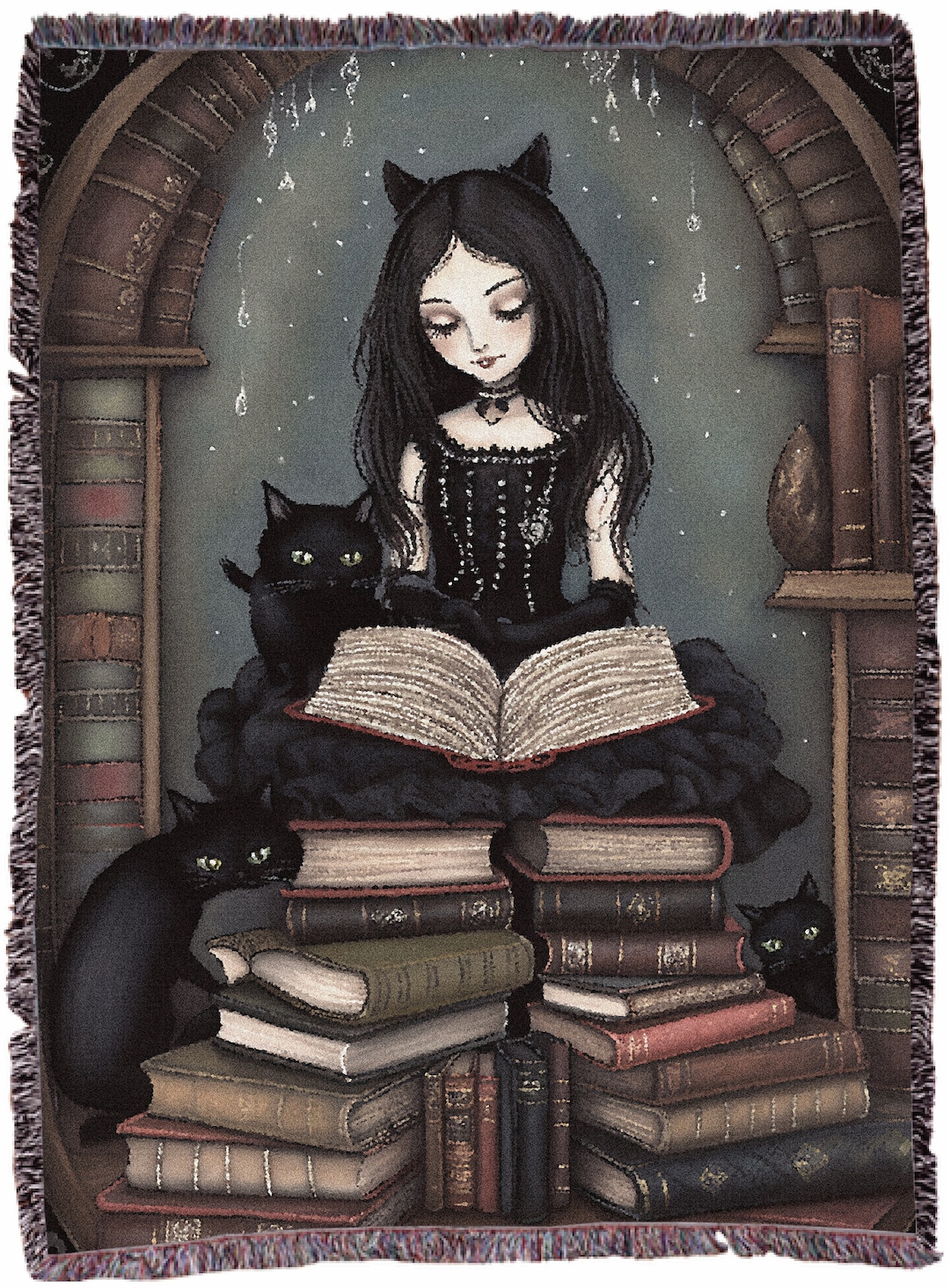 Goth Girl Woven Blanket, Emo Aesthetic, Books and Cats Blanket - Etsy