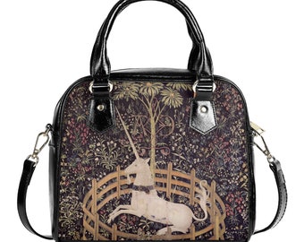 Unicorn Handbag- Vintage - Medieval Art - Vegan Leather Handbag - Cottage Core Purse