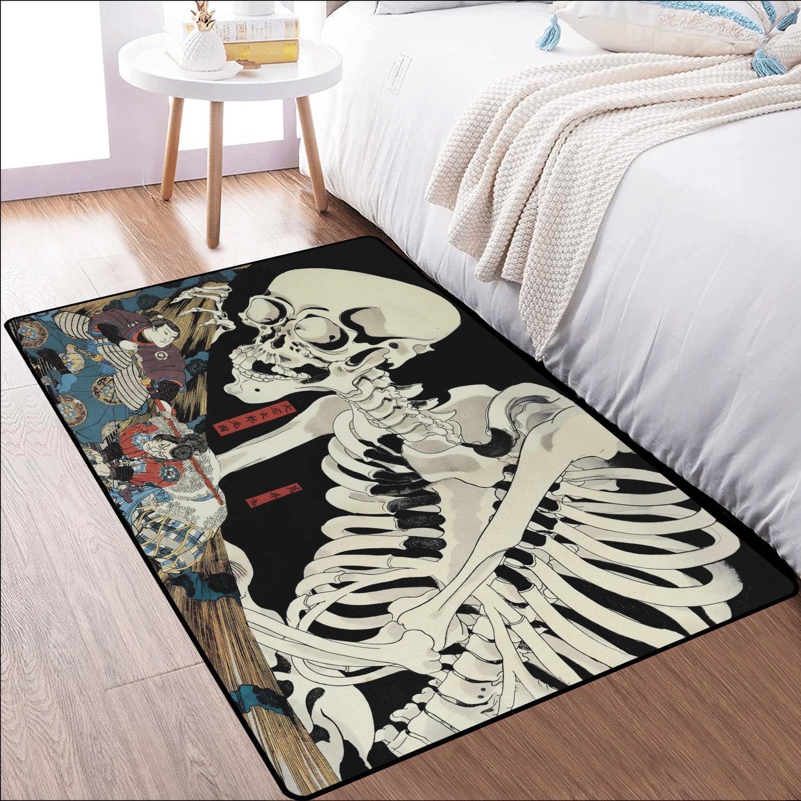 Skeleton Abyss Rug Gothic Skeleton Rug - Vintage Japanese Art Rug - Sofa Area Bedroom Rug ...