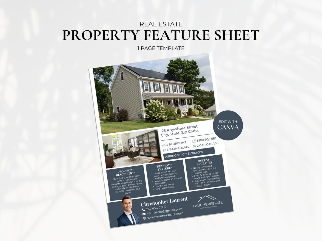 Home Feature Sheet Template, Realty Feature Sheet, Real Estate Brochure ...
