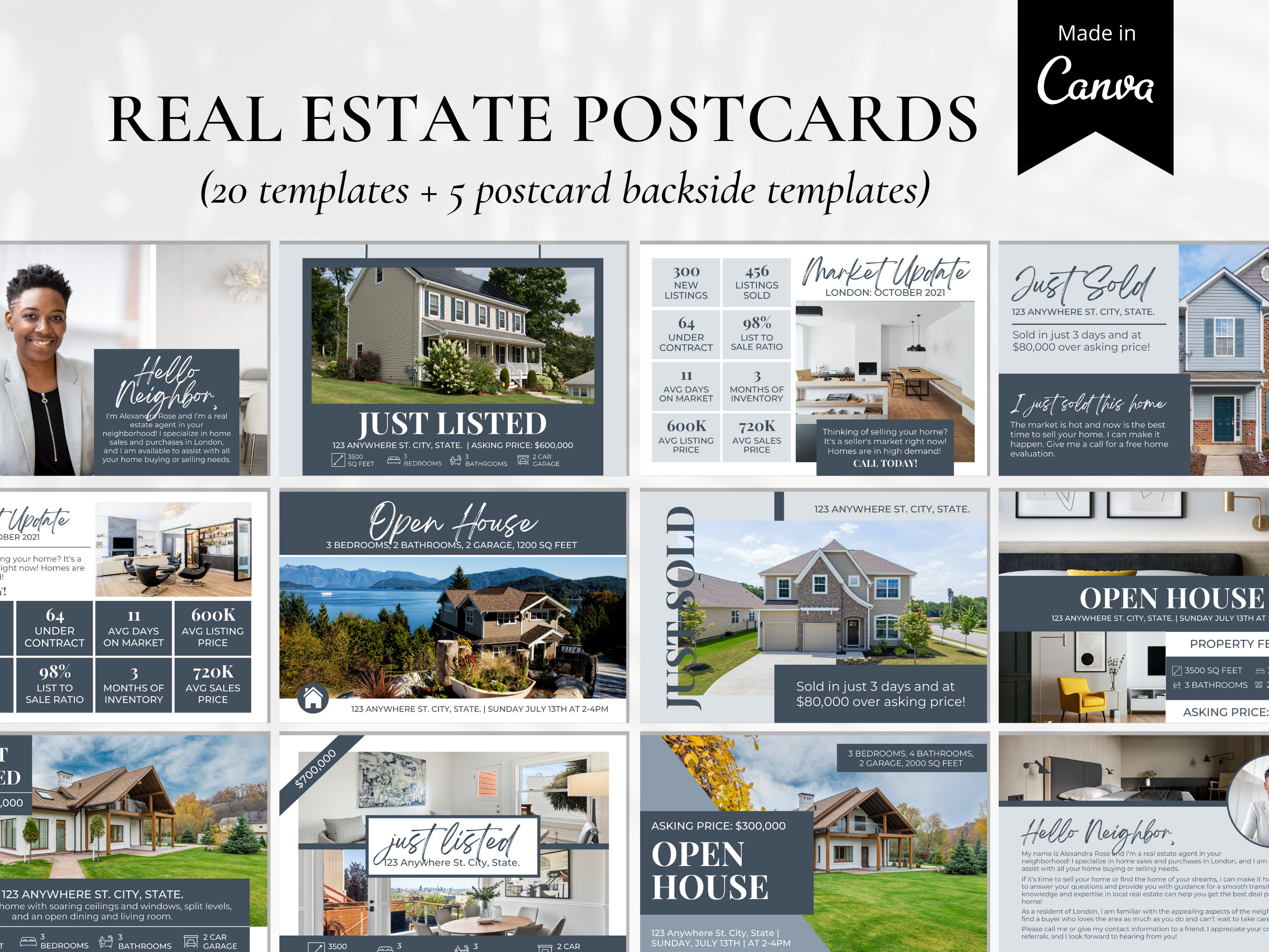 20 Real Estate Postcard Template Bundle, Realtor Postcards, Realty
