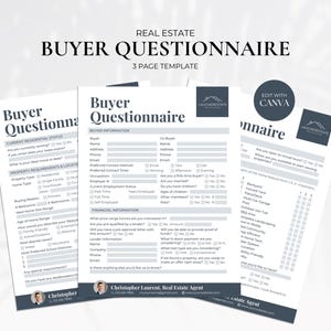 Home Buyer Questionnaire, Client Intake Form Real Estate, Buyer Consultation, Home Buyer Form, Buyer Survey Form, Buyer Contact Form