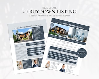 2-1 Buydown Flyer, Mortgage 2/1 Interest Rate Buydown Chart Flyer, Mortgage Loan Officer Flyers, Mortgage Lender Marketing Templates Canva