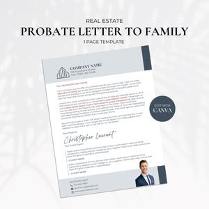 Plantilla de carta de sucesión inmobiliaria, carta de prospección de agentes inmobiliarios, folleto inmobiliario, carta de agente inmobiliario, marketing inmobiliario, planificación patrimonial
