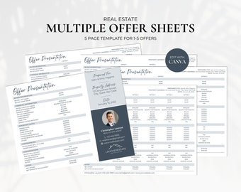 Multiple Offer Sheet, Real Estate Offer Summary Sheet, Realtor Worksheets, Real Estate Multiple Offer Presentation, Real Estate Marketing