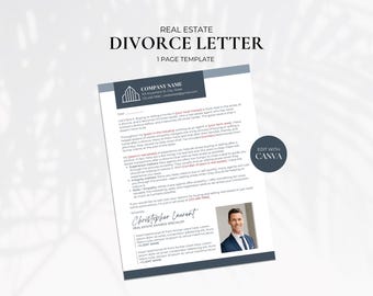Carta de divorcio para bienes raíces, carta de prospección de divorcio, carta de agente inmobiliario, carta de propietario, plantilla de marketing inmobiliario, folleto inmobiliario