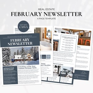 Grundbesitz Februar Newsletter, Februar Newsletter Vorlage, Real Objekt Marketing, Realtor Newsletter, Winter Marketing Newsletter