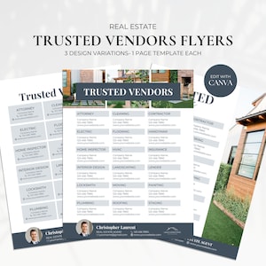 Trusted Vendors Real Estate Flyer, Real Estate Vendor Referral List, Preferred Vendors, Real Estate Local Guide Template, Realtor Branding