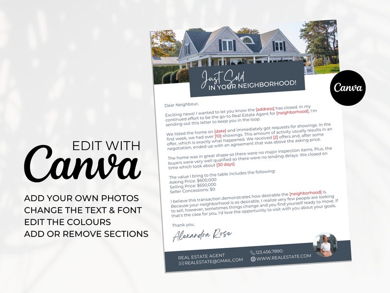 Real Estate Neighborhood Farming Letter, Sold in Your Neighborhood