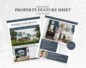 Real Estate Home Feature Sheet Template, Property Flyer, Real Estate Brochure, New Listing Flyer, Home Feature Sheet, Realty Feature Sheet