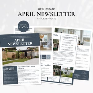 Boletín de noticias de abril sobre bienes raíces, plantilla de boletín de noticias de abril, marketing inmobiliario, boletín de noticias para agentes inmobiliarios, boletín de marketing de primavera