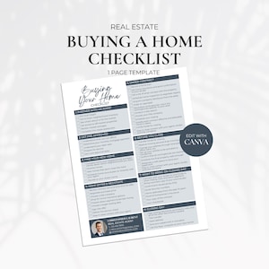 Buying a House Checklist, First-Time Home Buyer Checklist Template, Client Handout, Printable Checklist, Realtor Marketing, Canva Template