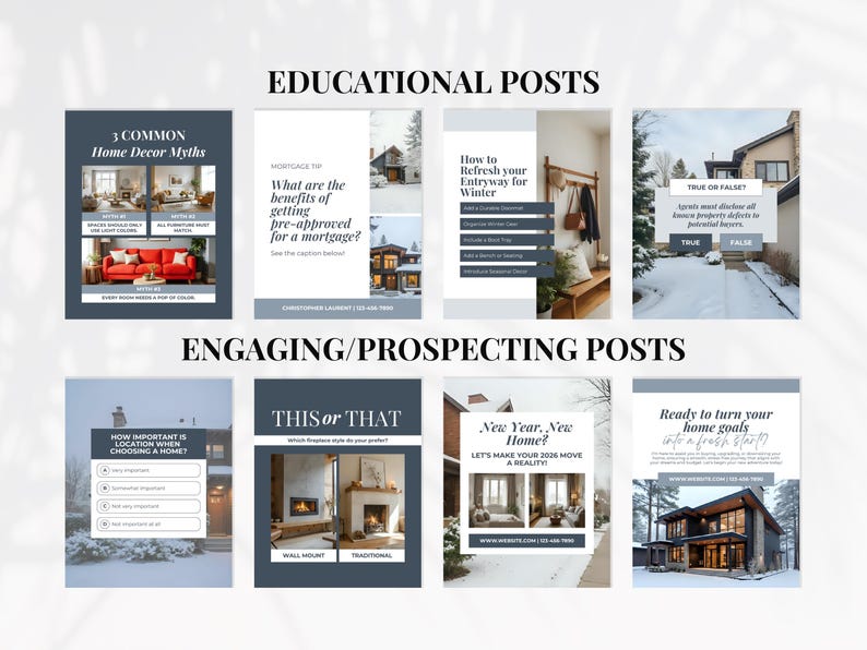 January 2026 Real Estate Social Media Templates | Blue Winter Realtor ...