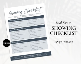 Real Estate Showing Checklist, Real Estate Checklist Template, Home Showing List, Real Estate Flyer, Realtor Marketing, Canva Template