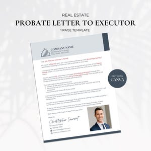Real Estate Probate Letter, Realtor Probate Template, Real Estate Agent Prospecting Letter, Real Estate Marketing Letter, Estate Planning