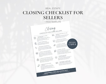 Closing for Sellers Checklist, House Closing Checklist, Home Selling Checklist, Real Estate Closing Checklist Template, Realtor Marketing