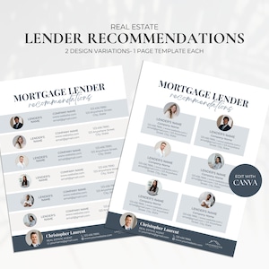 Lender Recommendations Flyer, Trusted Lenders Flyer, Mortgage Lender Flyer Template, Realtor Referrals, Buyer Kit, Realtor Marketing