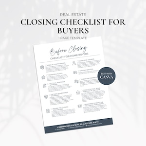 Lista de verificación de cierre para compradores, plantilla de lista de verificación de cierre inmobiliario, lista de verificación de cierre hipotecario, guía final, marketing inmobiliario