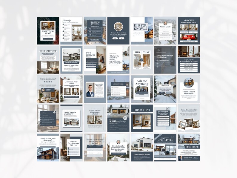 January 2026 Real Estate Social Media Templates | Blue Winter Realtor ...