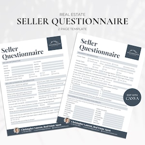 Seller Questionnaire, Seller Consultation, Seller Forms, Real Estate Client Questionnaire Form, Realtor Lead Intake Form, Real Estate Form