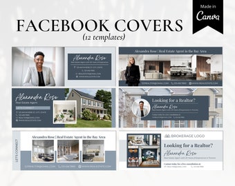 12 Real Estate Facebook Cover Banner, Real Estate Marketing, Realtor Facebook Cover, Social Media Banner, Realtor Marketing, Canva Template