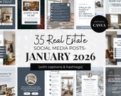 January 2026 Real Estate Social Media Templates | Blue Winter Realtor Instagram Posts | New Year Canva Marketing Content