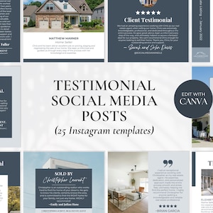 Kundenempfehlungen Instagram Posts, Realtor Testimony Post Template, Realty Media Realtor Marketing, Canva Template, Blue