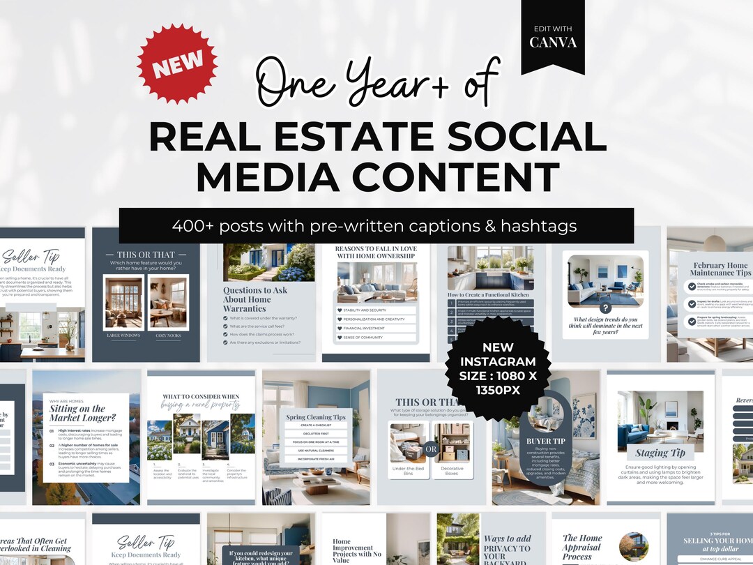 12 Month Real Estate Social Media Post Template Bundle, Realtor Monthly ...