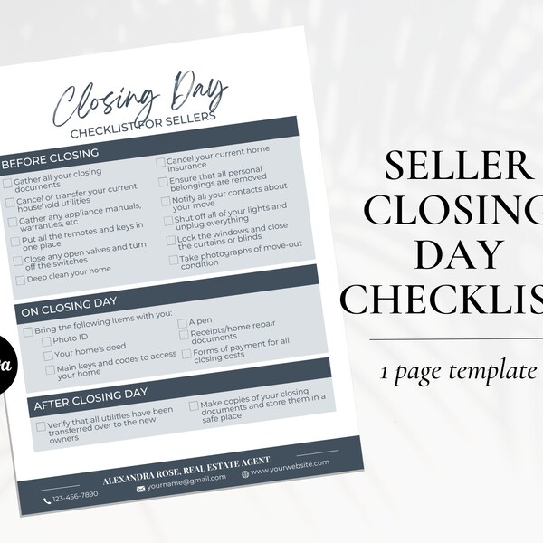 Seller Closing Day Checklist, Real Estate Closing Checklist, Real Estate Marketing, Realtor Checklist, Home Seller Roadmap, Seller Timeline