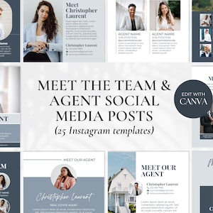 Agent Introduction Instagram Posts, Real Estate Team, Realtor Instagram Template, Meet the Team Page, About the Realtor Team Posts, Blue